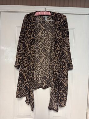 Catherines Brown & Cream Tribal Open-Front Cardigan